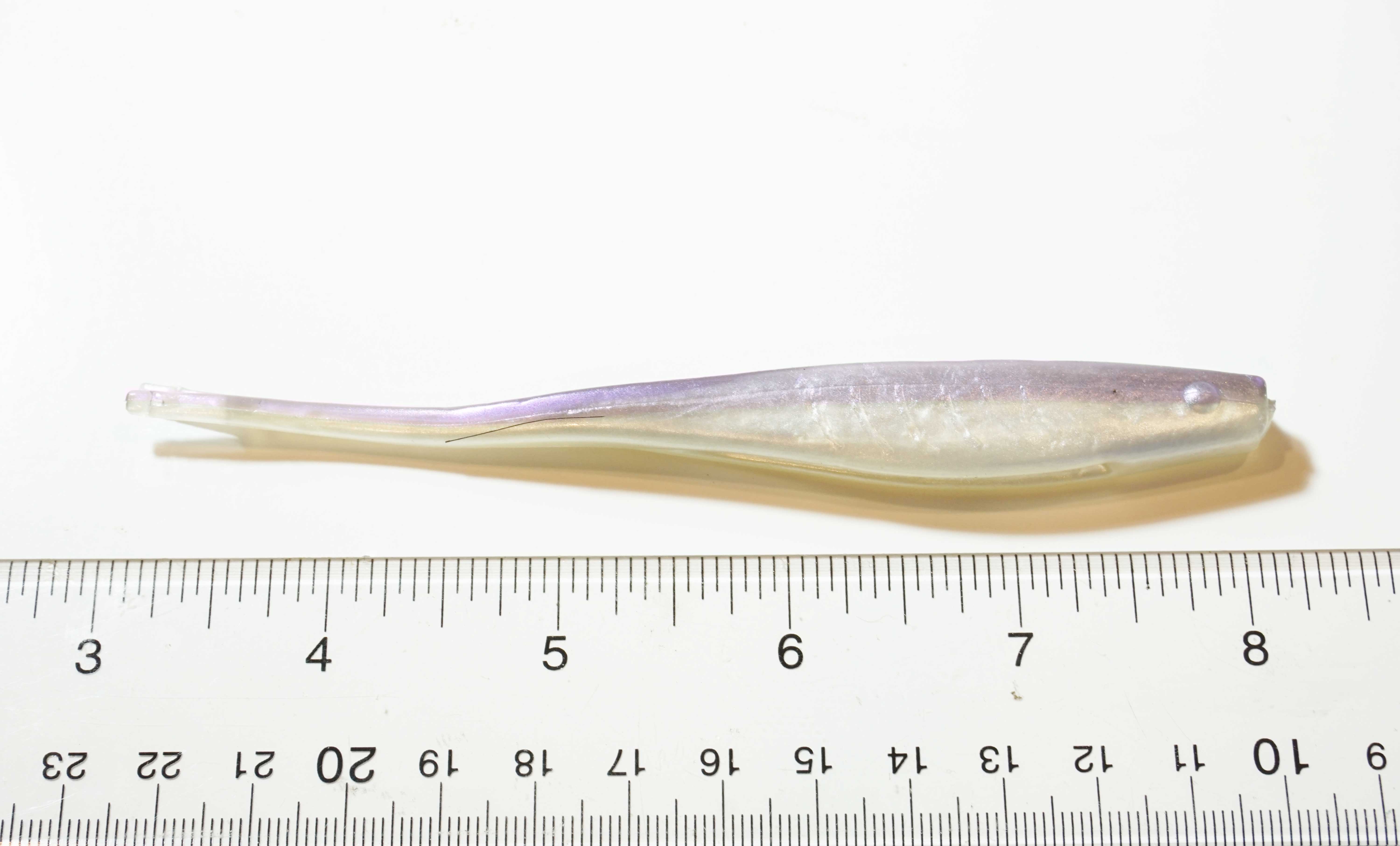 Soft Plastic Split Tail Jerk Bait 5" Purple and Pearl - Click Image to Close