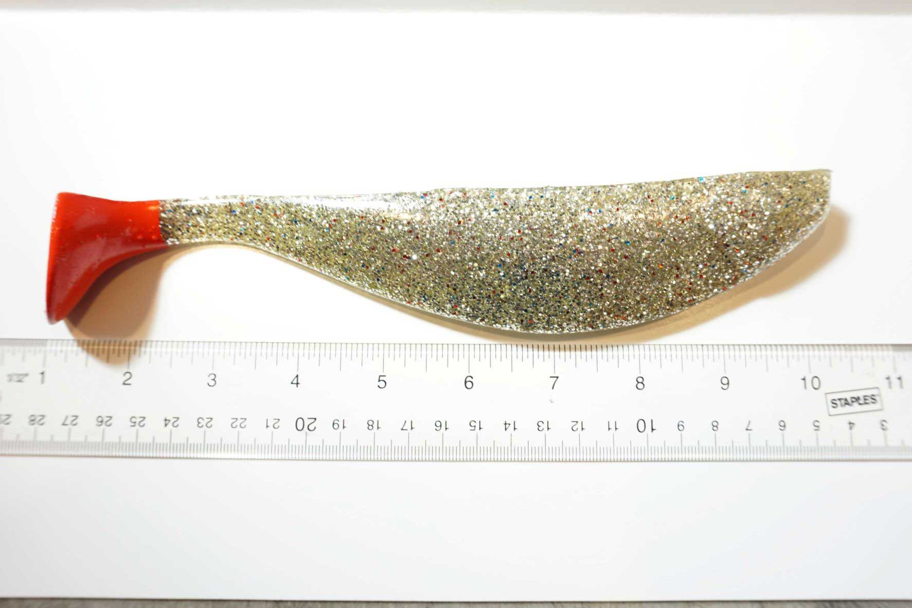 Soft Paddle Tail Shad Silver/Red 9" - Click Image to Close