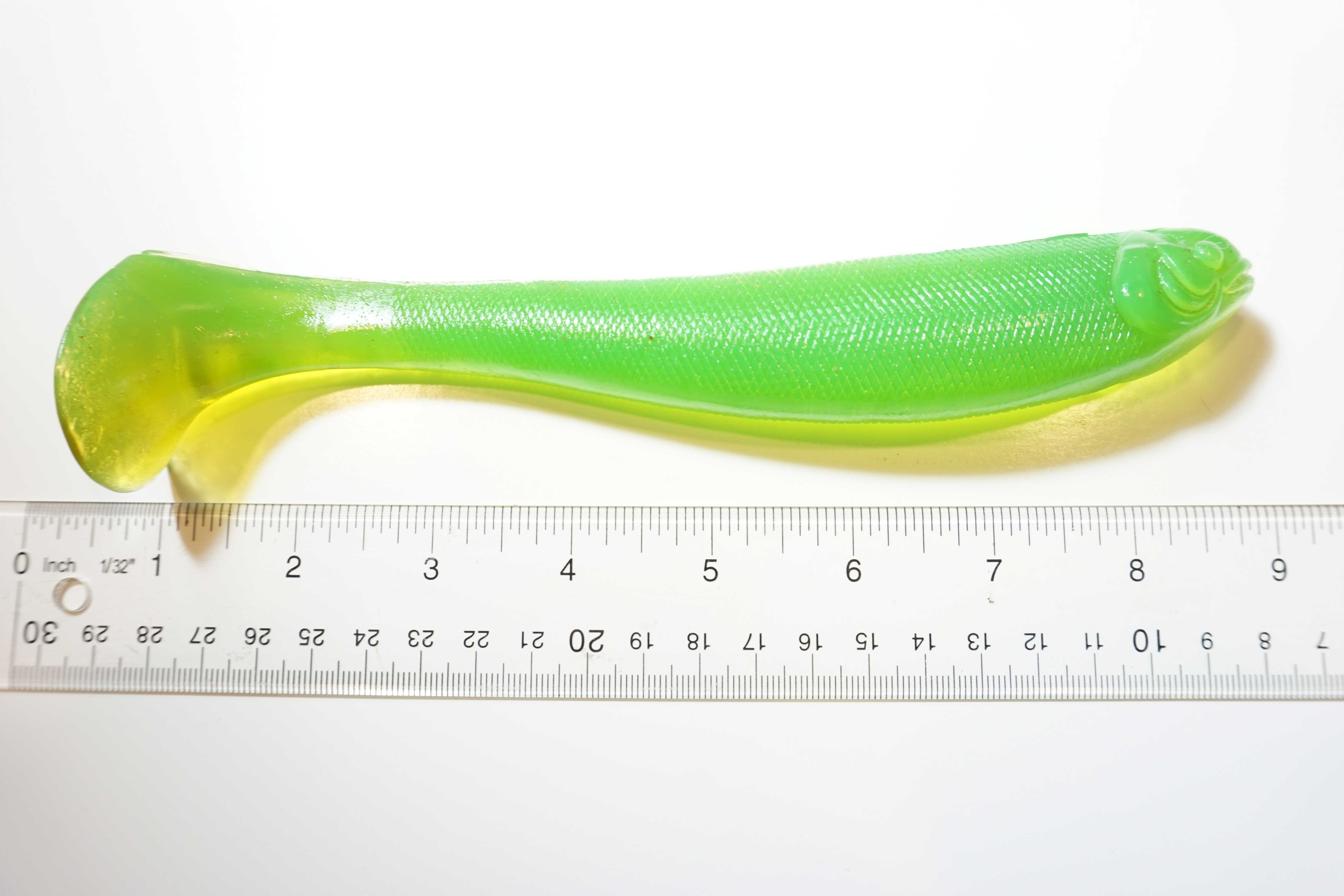 Soft Paddle Tail Shad Translucent Lime Green 8" - Click Image to Close