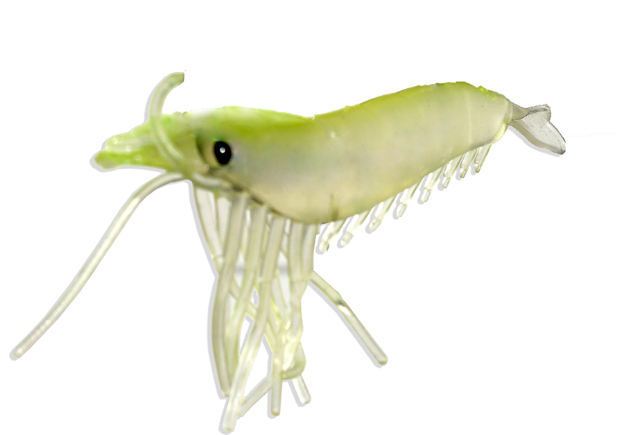 Artificial Shrimp 3-1/4" Chartreuse/Clear 6 Pack - Click Image to Close