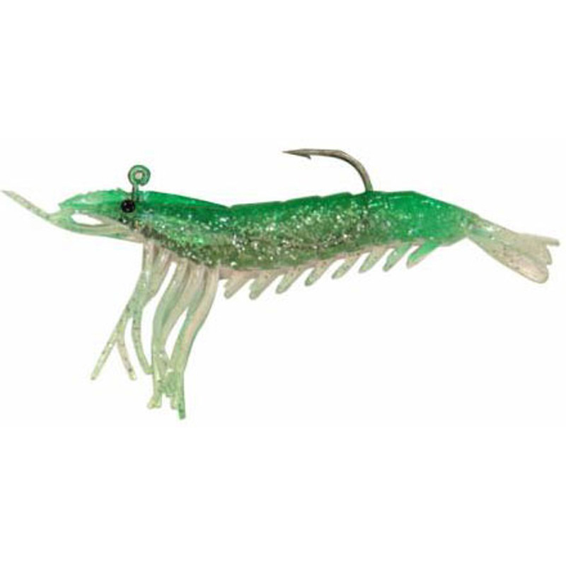 Artificial Shrimp Rigged 3-1/4" Green/Pink 6 Pack - Click Image to Close