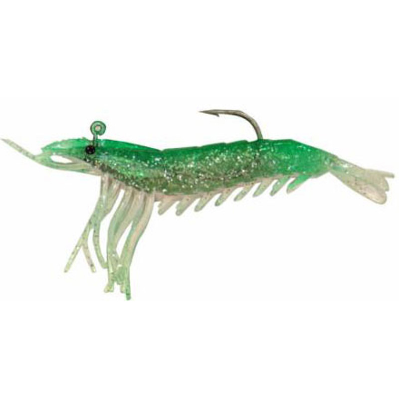 Artificial Shrimp Rigged 3-1/4" Green/Pink 6 Pack - Click Image to Close