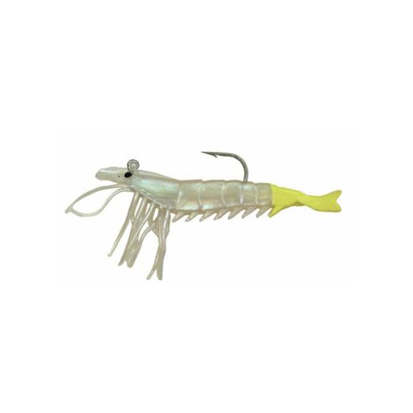 Artificial Shrimp Rigged 3-1/4" Pearl/Chartreuse 3 Pack - Click Image to Close