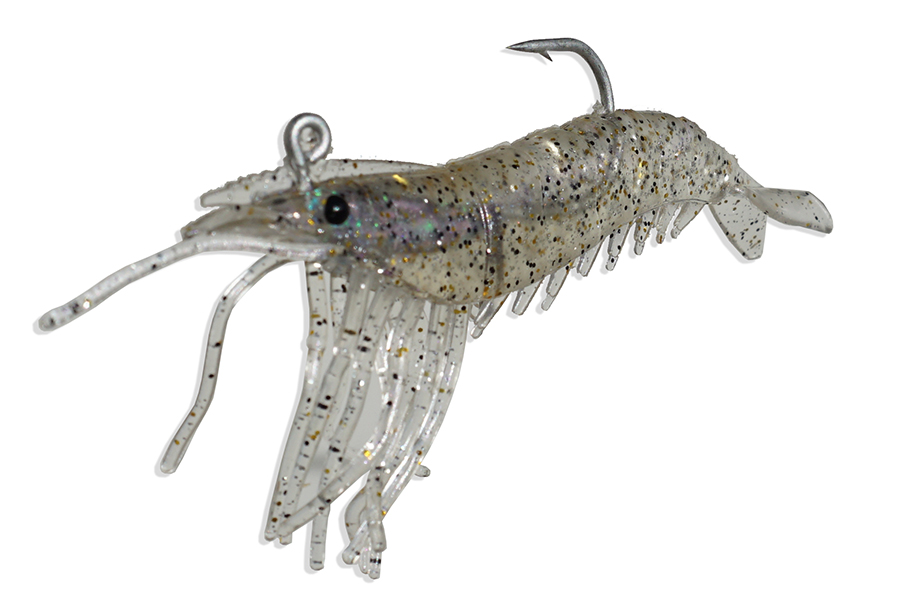 Artificial Shrimp Rigged 3-1/4 Clear/Glitter 3 Pack Artificial Shrimp  3-1/4 Clear/Glitter Rigged 3 Pack GS325LH073 $5.99 [GS325LH073] - $5.99 :  Almost Alive Lures, The best there ever was.