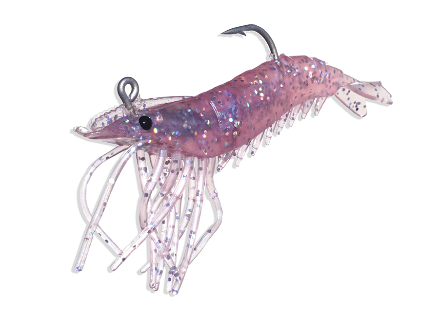 Artificial Shrimp Rigged 3-1/4" Purple Flake 6 Pack - Click Image to Close