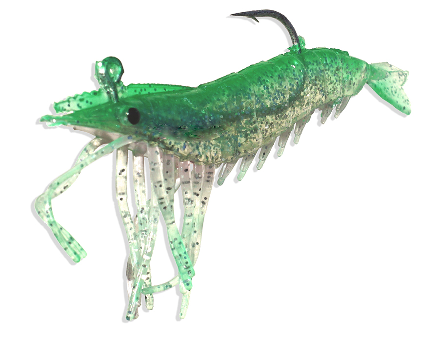 Artificial Shrimp Hook Only 3-1/4" Green/Pink 6 Pack
