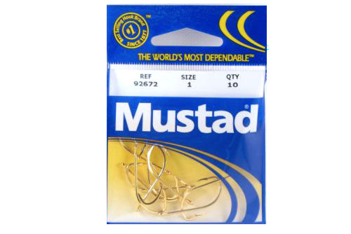 Mustad 92672-1-26 Beak Hooks 10Pk TB Sz1 24kt Gold Plated - Click Image to Close