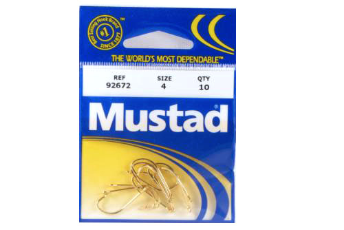 Mustad 92672-4-26 Beak Hooks 10Pk TB Sz4 24kt Gold Plated - Click Image to Close