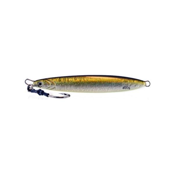 Vertical Jig Arm Green/Gold/Flash 3.5 ounce - Almost Alive Lures - Click Image to Close