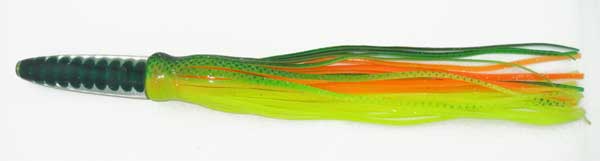 Bullet Head Trolling Lure, Green/yellow/orange 14 Inch - Click Image to Close