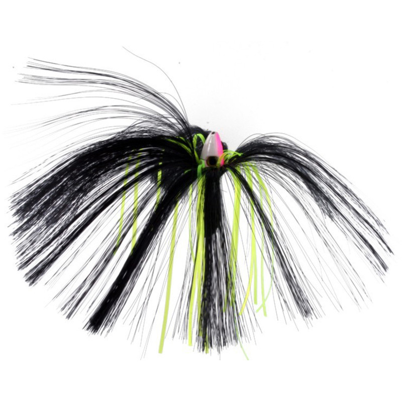 Witch Lure, 1oz, Pink-white Head, Black Hair, Chartreuse Mylar - Click Image to Close
