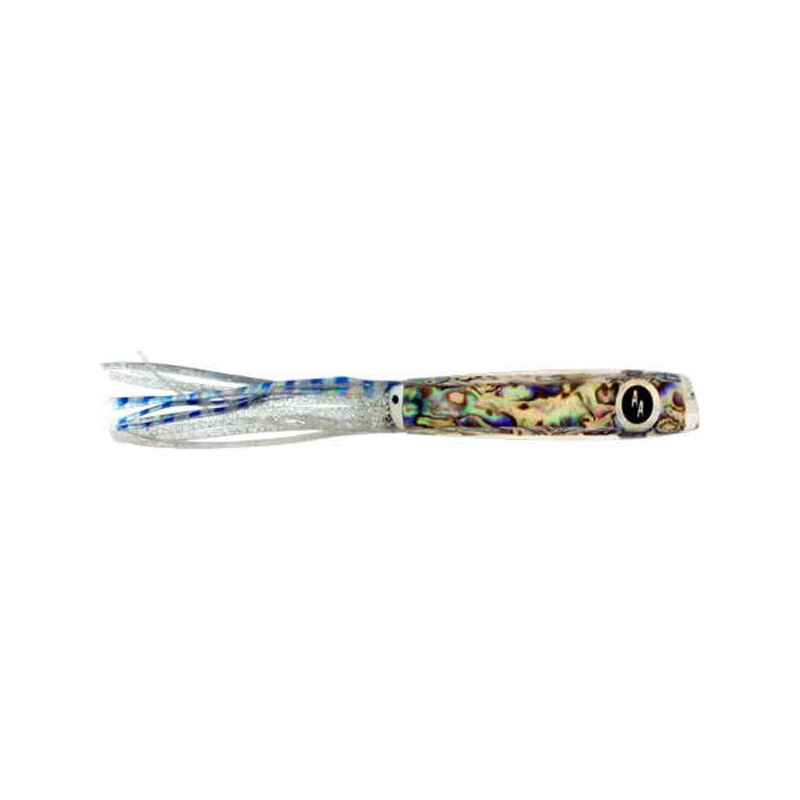 Soopah Lure Abalone Shell With Silver, Blue Skirt, 7 Inch - Click Image to Close