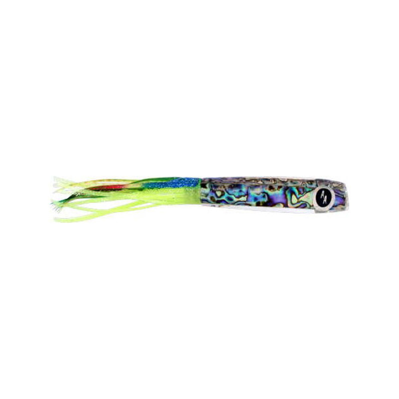 Soopah Lure Abalone Shell With Yellow, Green Skirt, 7 Inch - Click Image to Close