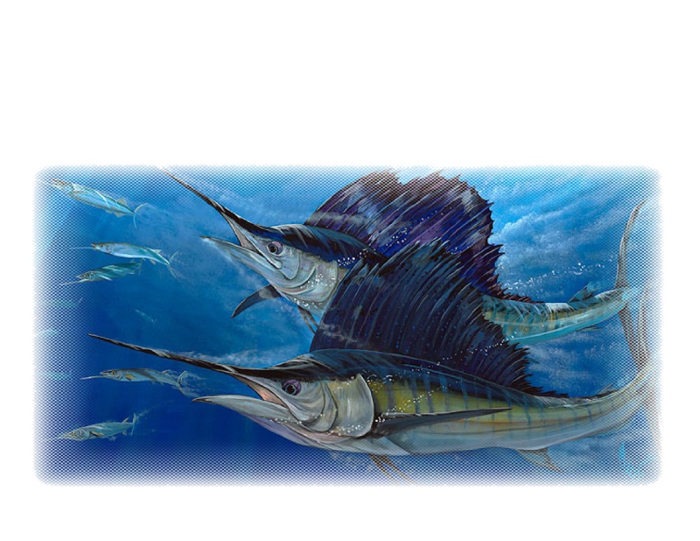 Twin Sailfish--3.700x7.182 Decal/Sticker