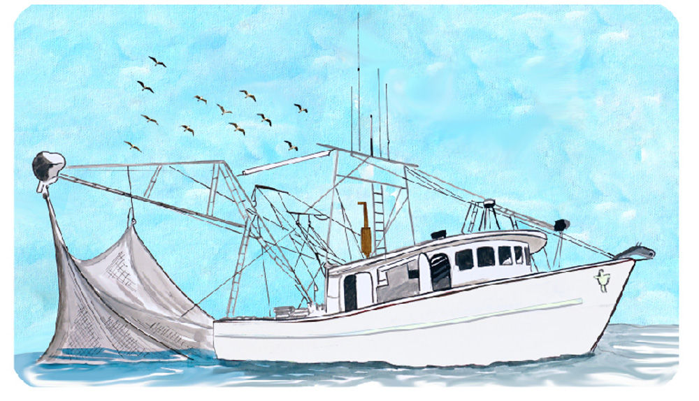 White Shrimp Boat Decal/Sticker - Click Image to Close