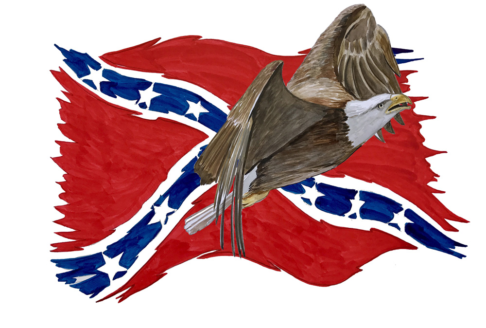 Confederate Flag Tattered w/ Eagle 1 Decal/Sticker