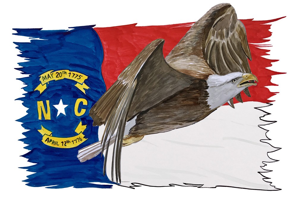 NC Flag Tattered w/ Eagle 1 Decal/Sticker - Click Image to Close
