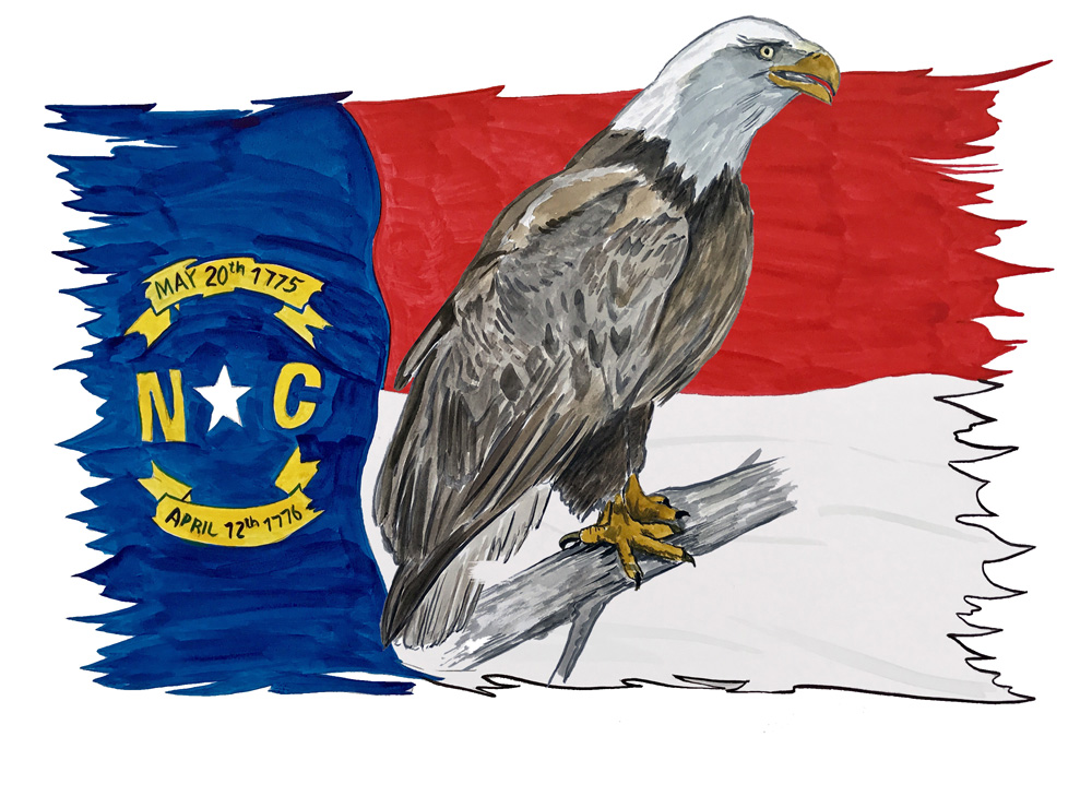 NC Flag Tattered w/ Eagle 2 Decal/Sticker - Click Image to Close