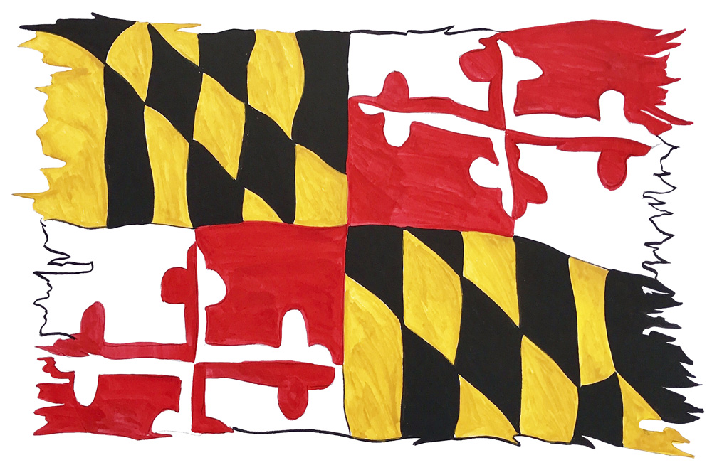 Maryland Flag Tattered Decal/Sticker - Click Image to Close