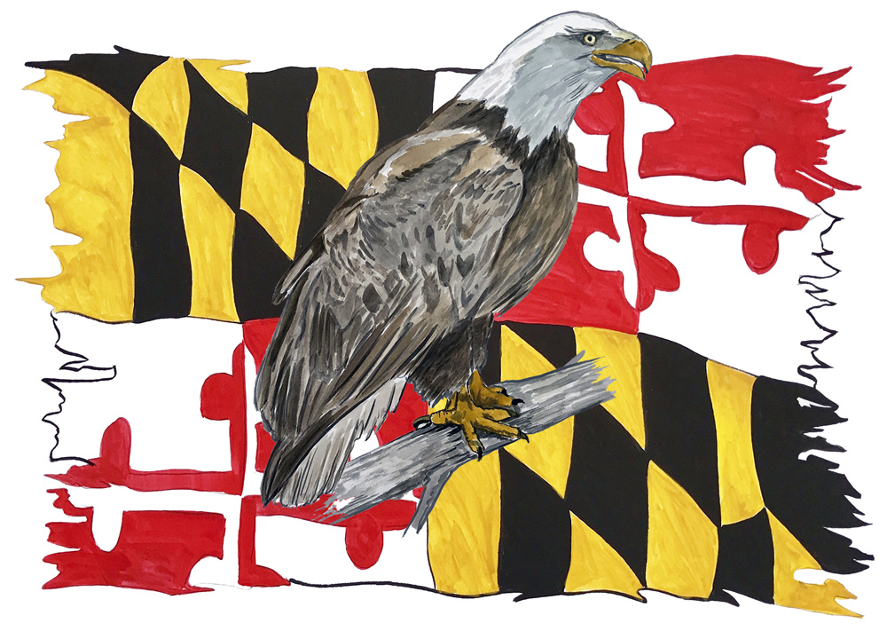 Maryland Flag Tattered w/ Eagle 2 Decal/Sticker