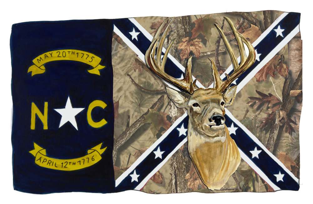 NC Camo Confederate Flag w/ Buck Decal/Sticker - Click Image to Close
