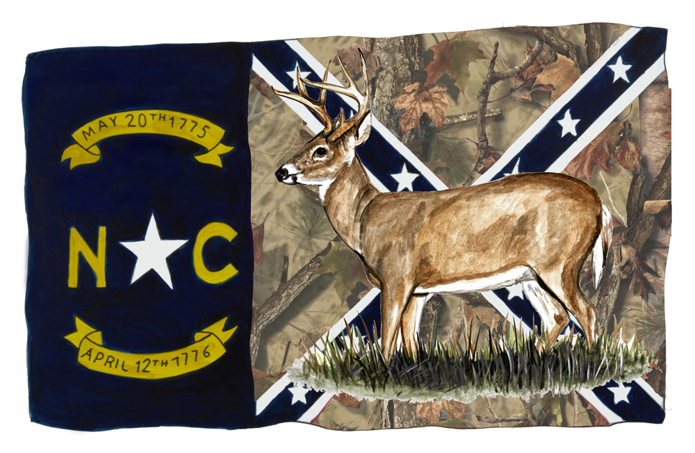 NC Camo Confederate Flag w/ Deer Decal/Sticker - Click Image to Close