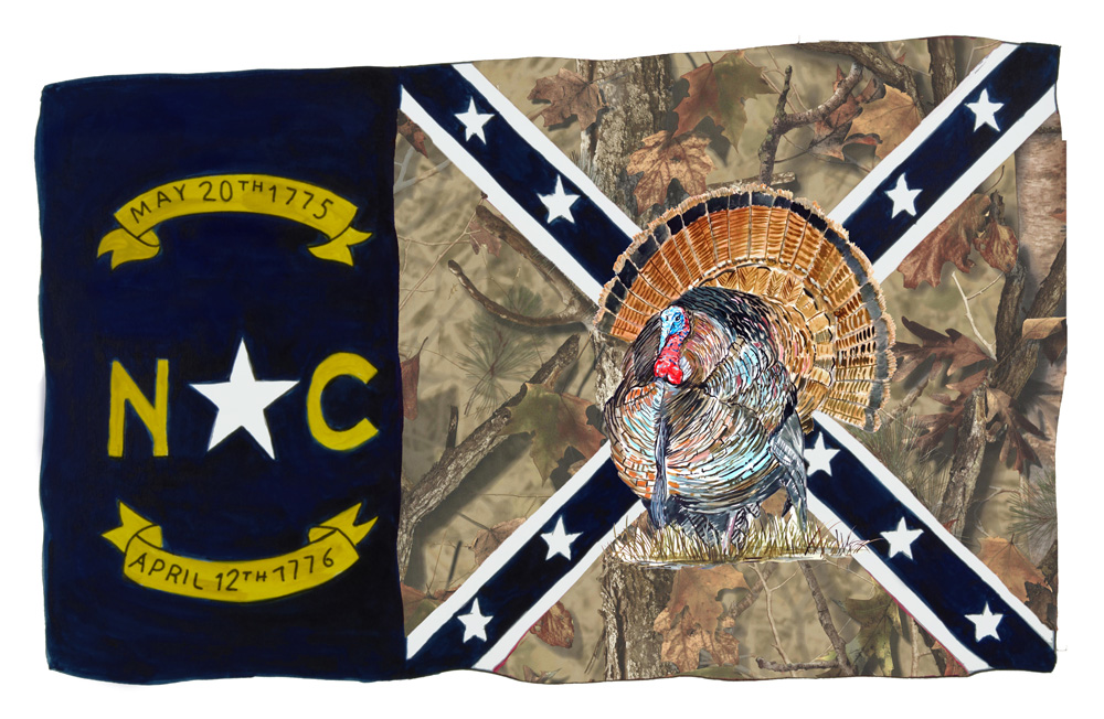 NC Camo Confederate Flag w/ Turkey Decal/Sticker - Click Image to Close