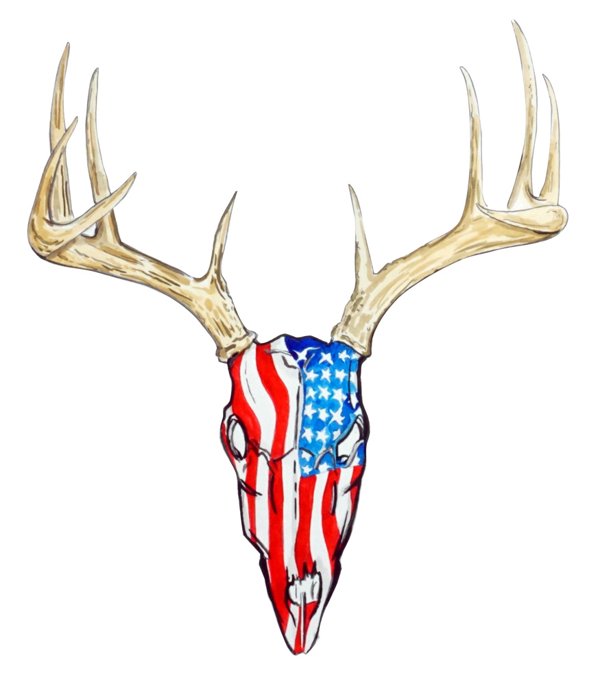 Deer Skull Antlers - USA Decal/Sticker