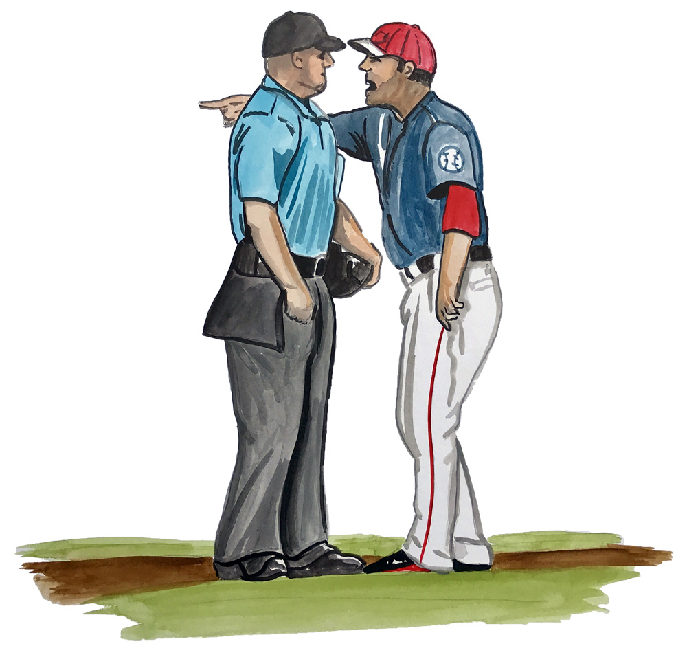 Umpire and Player Arguing Decal/Sticker - Click Image to Close
