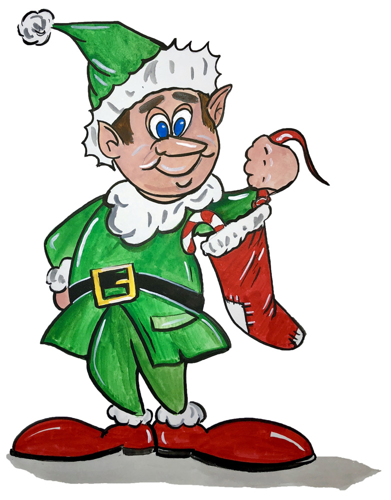 Elf and Stocking Decal/Sticker - Click Image to Close