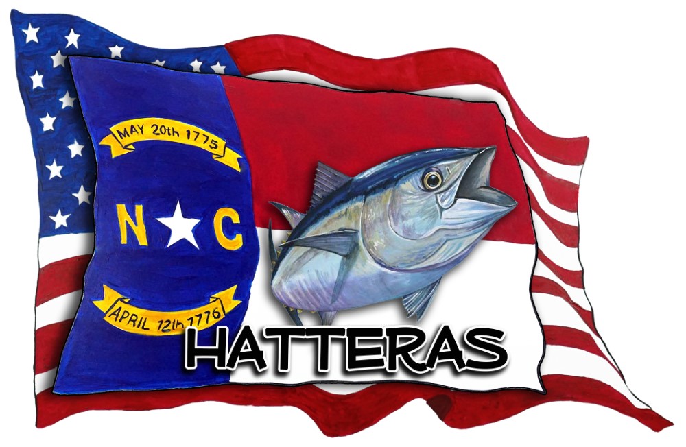 USA/NC Flags w/ Tuna - Hatteras Decal/Sticker