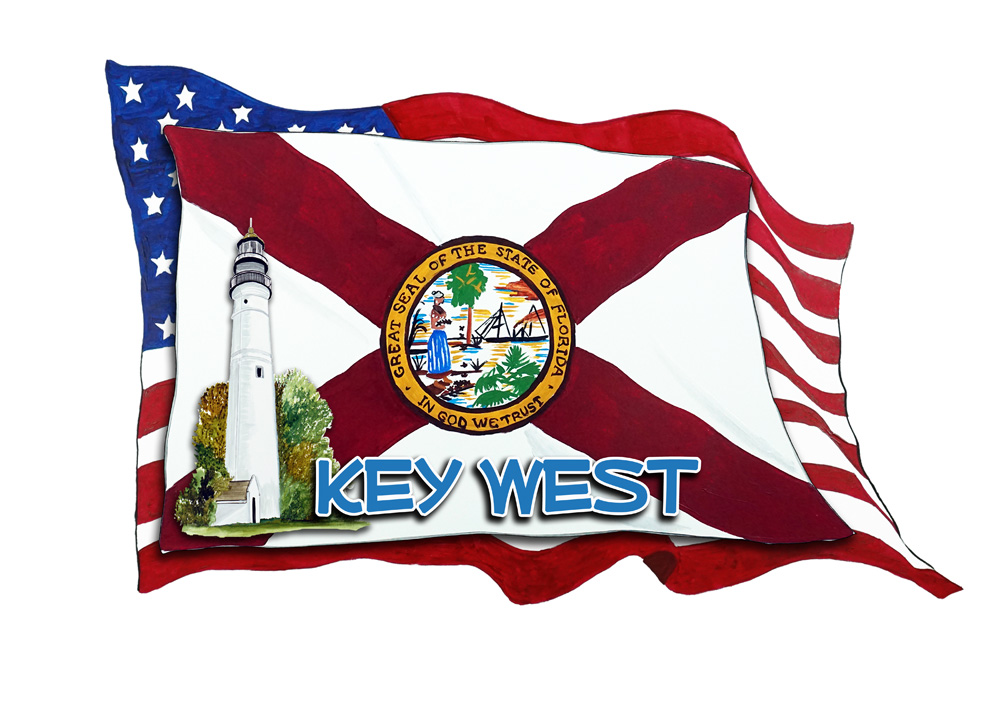 USA/FL Flags w/ Lighthouse- Key West