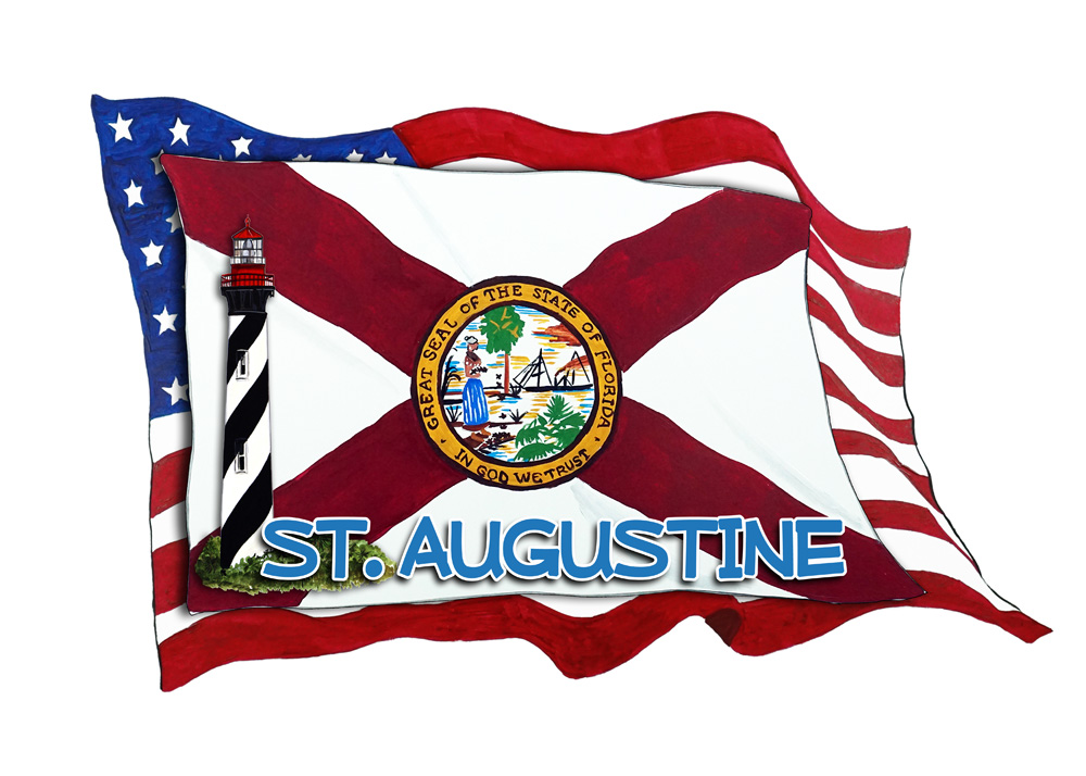 USA/FL Flags w/ Lighthouse- St. Augustine Decal/Sticker - Click Image to Close