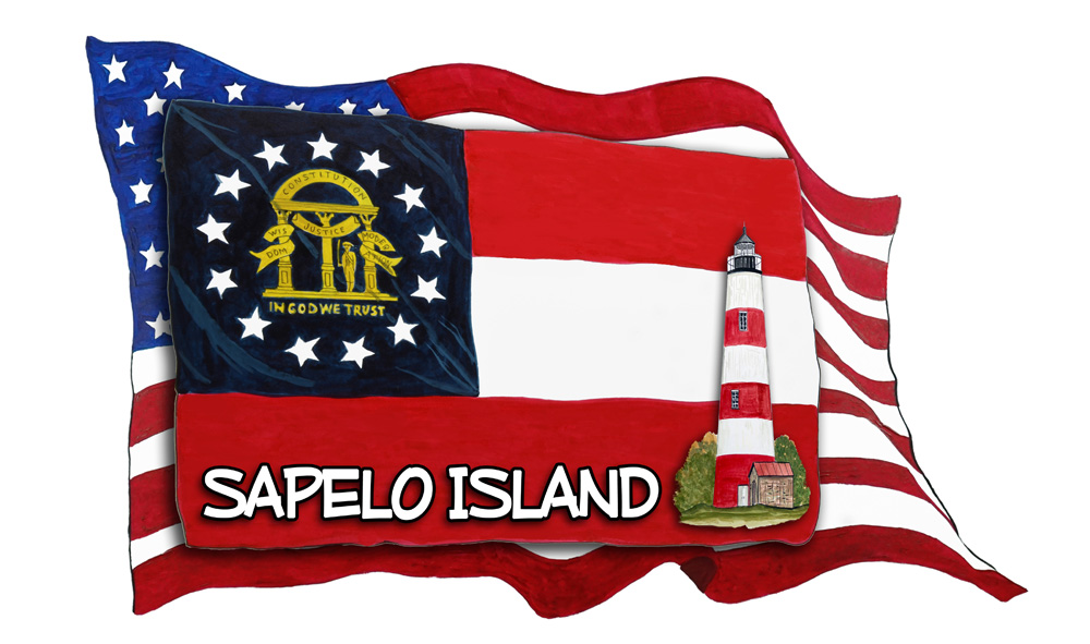USA/GA Flags w/ Lighthouse- Sapelo Decal/Sticker