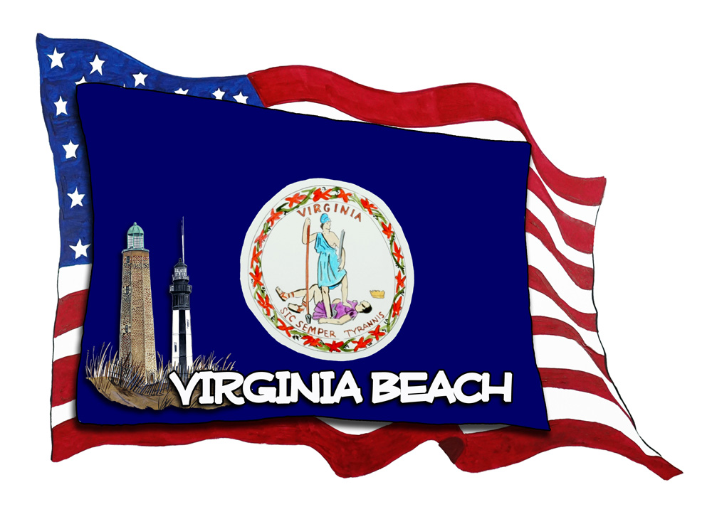 USA/VA Flags w/ Lighthouse - Virginia Beach Decal/Sticker