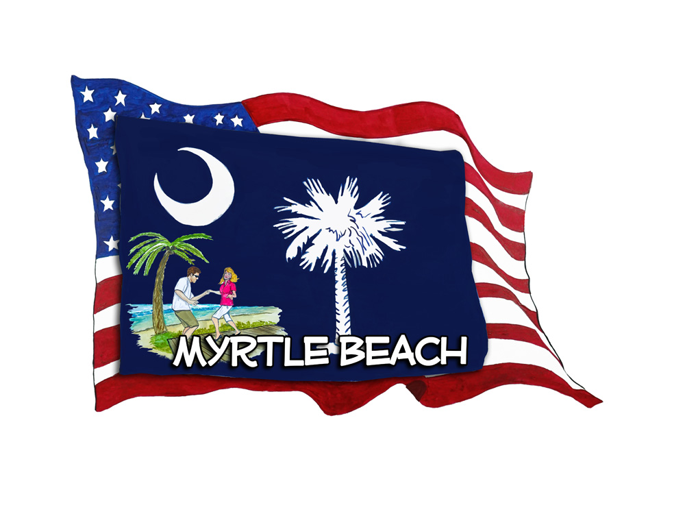 USA/SC Flags w/ Dancers - Myrtle Beach Decal/Sticker - Click Image to Close