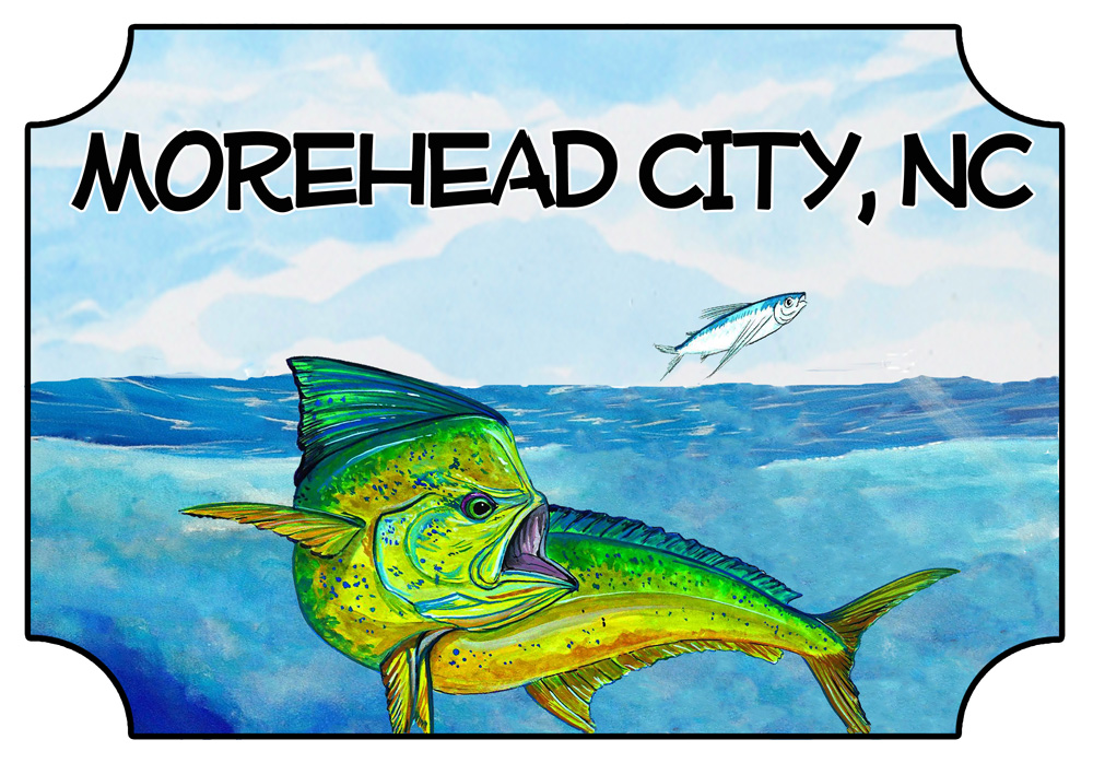Morehead City - Mahi Mahi Scene Decal/Sticker - Click Image to Close