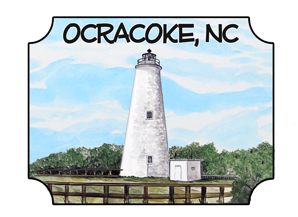 Ocracoke Lighthouse Scene Decal/Sticker - Click Image to Close