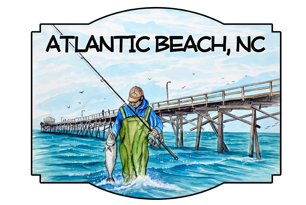 Atlantic Beach - Fishing Pier Scene Decal/Sticker