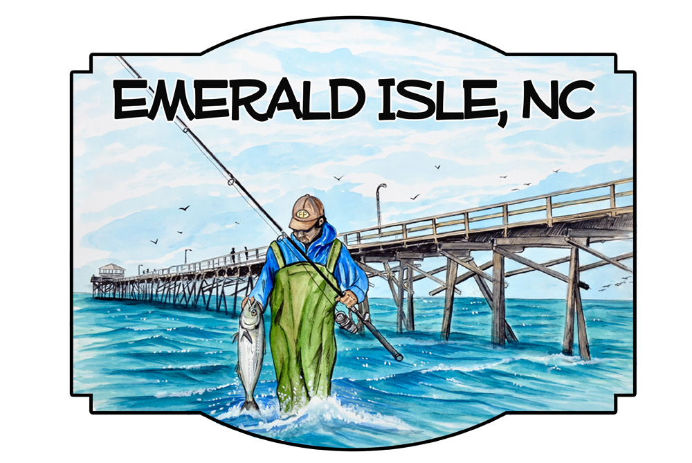 Emerald Isle - Fishing Pier Scene Decal/Sticker - Click Image to Close