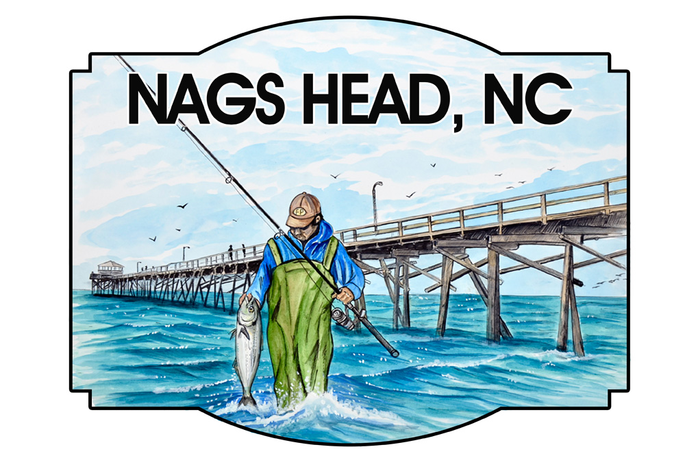 Nags Head - Fishing Pier Scene Decal/Sticker