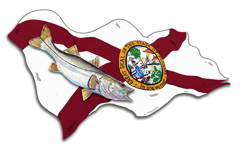 Florida Flag with Snook Decal/Sticker - Click Image to Close