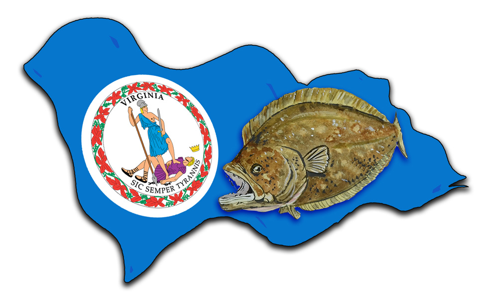 Virginia Flag with Flounder Decal/Sticker - Click Image to Close