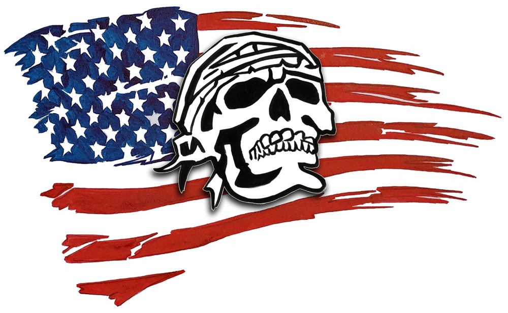 USA Flag- Pirate Skull w/ Bandanna Decal/Sticker