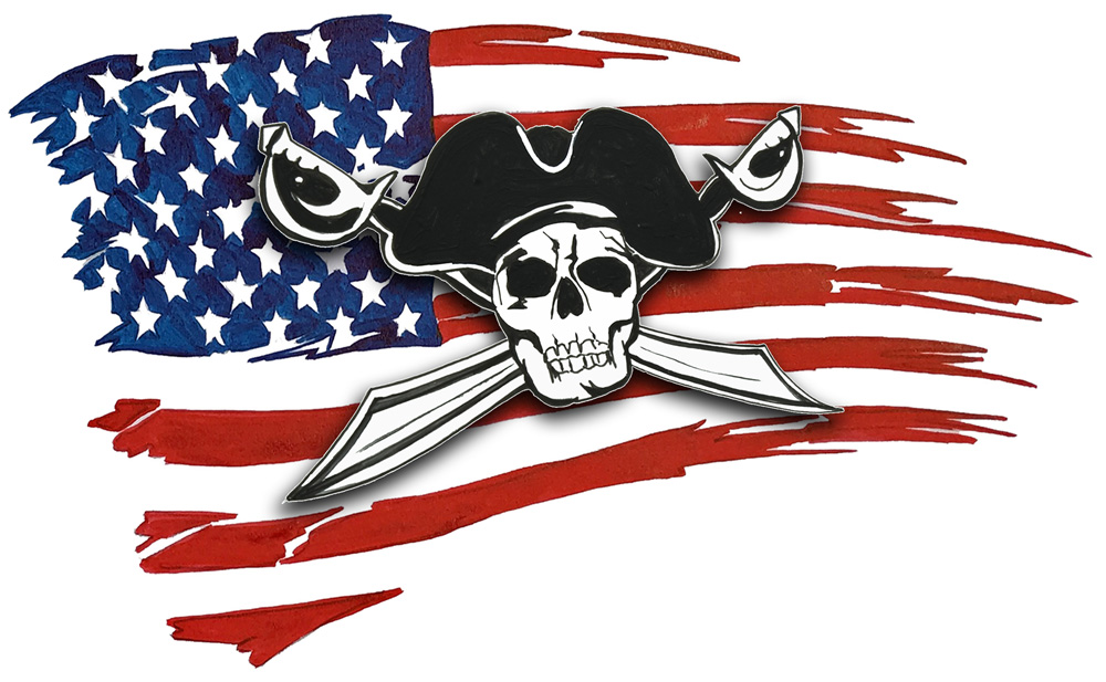 USA Flag - Pirate w/ Cross Swords Decal/Sticker - Click Image to Close
