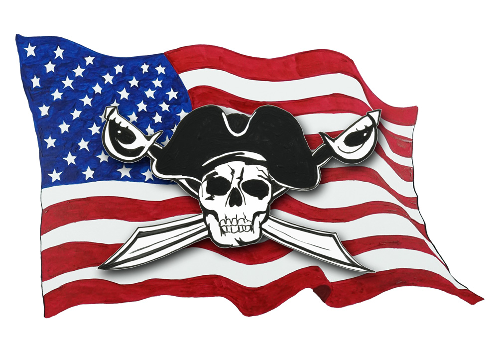 USA Flag - Pirate w/ Cross Swords Decal/Sticker - Click Image to Close