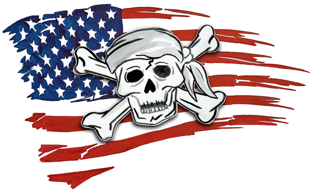 USA Flag- Pirate Skull Crossbones Decal/Sticker - Click Image to Close