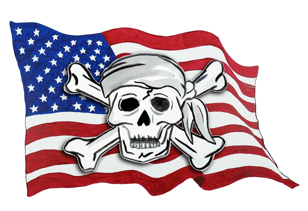 USA Flag- Pirate Skull Crossbones 2 Decal/Sticker - Click Image to Close
