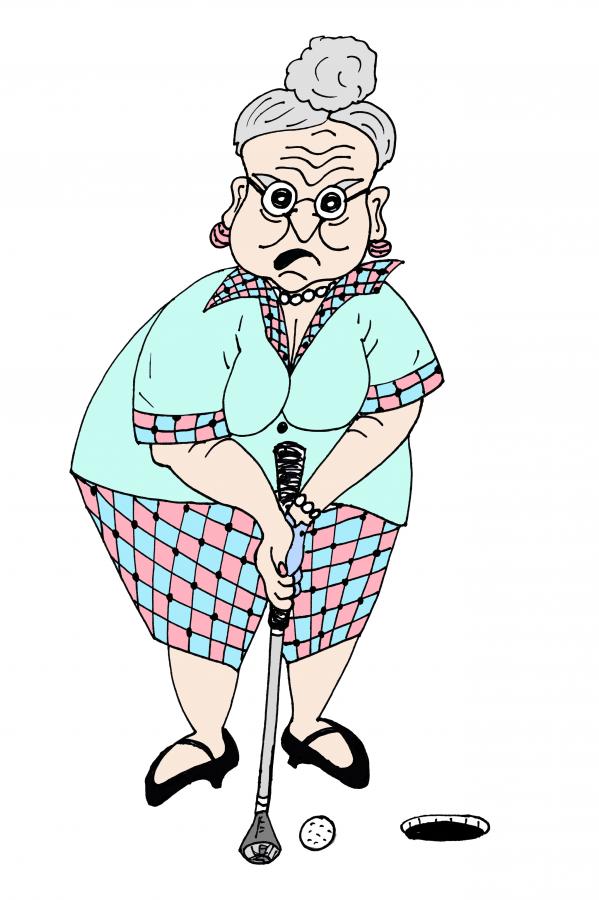 Old Lady Golfing Decal/Sticker - Click Image to Close
