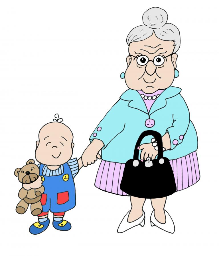 Old Lady and Grandson Decal/Sticker - Click Image to Close